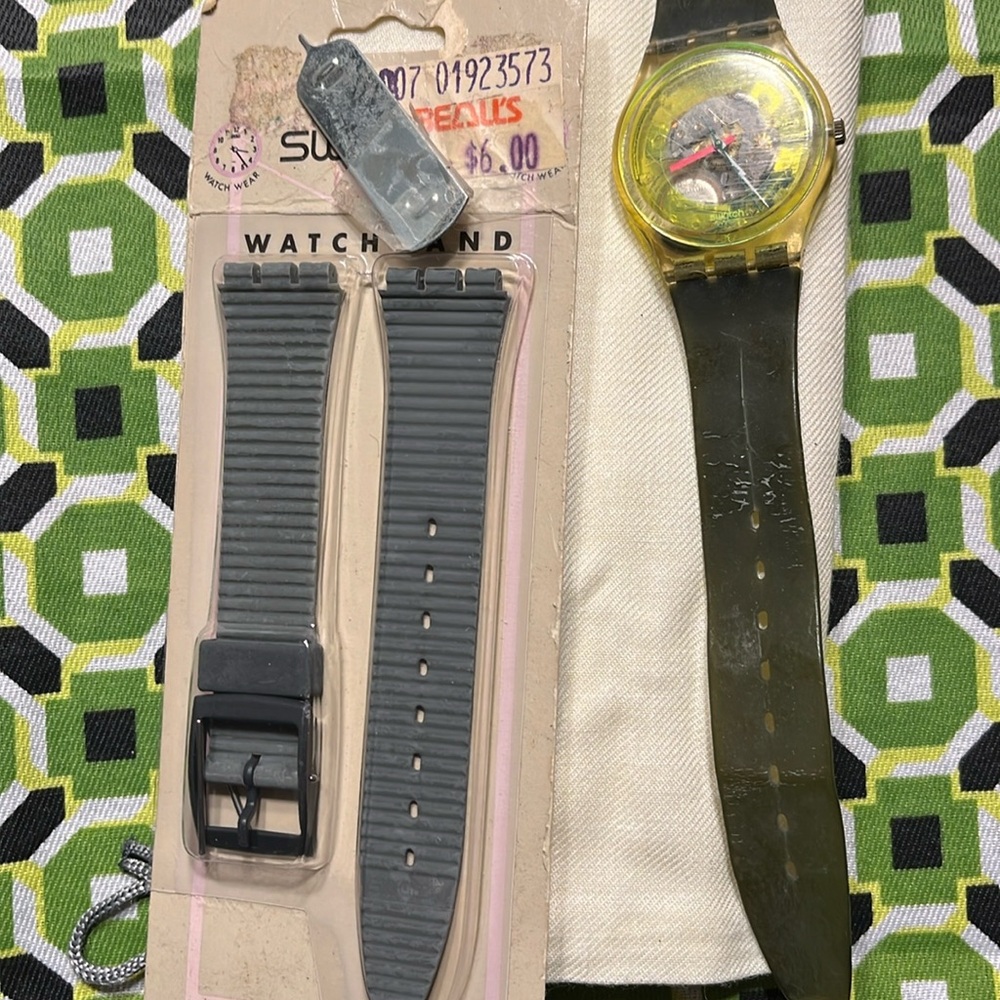 Neon Swatch watch and new gray band with tool.